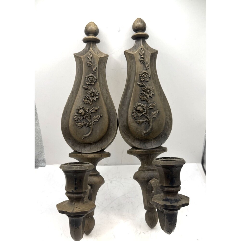 Vintage Pair Dart USA Syroco #4015 Wall Sconce Candle Holders 14" Flowers daisy